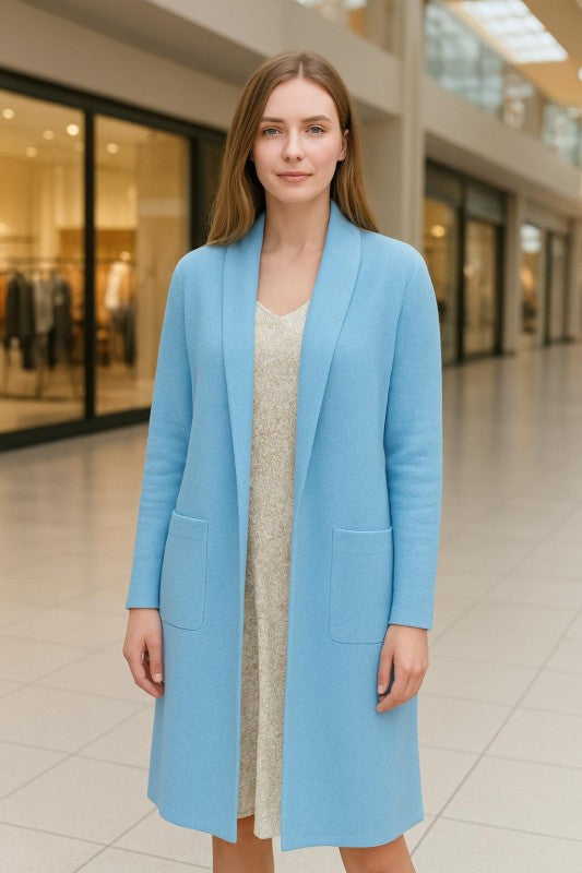 Collard Neck Drop Shoulder Pocket Cardigan - FamilyClothes