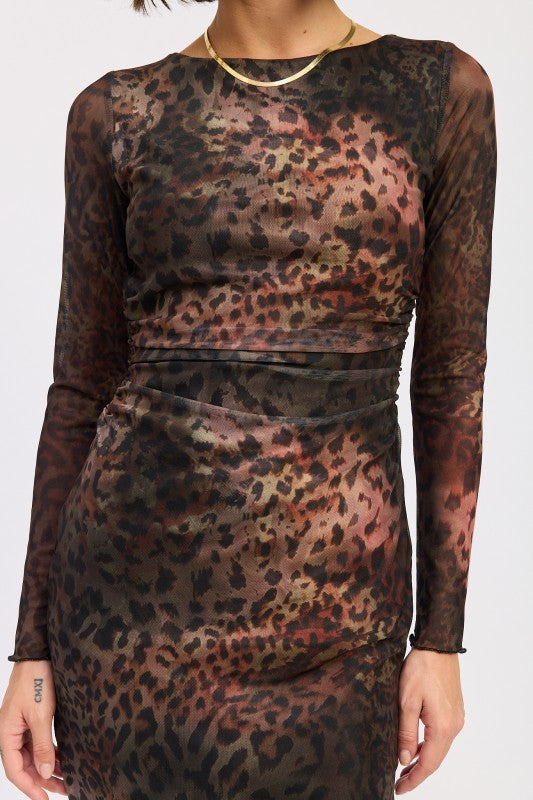 MINI ANIMAL PRINT DRESS WITH OPEN BACK MESH DETAIL - FamilyClothes