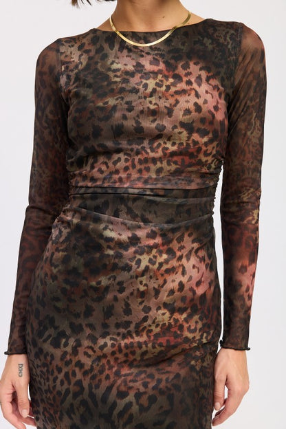 MINI ANIMAL PRINT DRESS WITH OPEN BACK MESH DETAIL - FamilyClothes