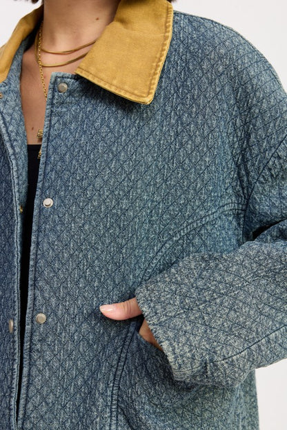 WOOL TWEED SNAP JACKET WITH CONTRASTED COLLAR - FamilyClothes