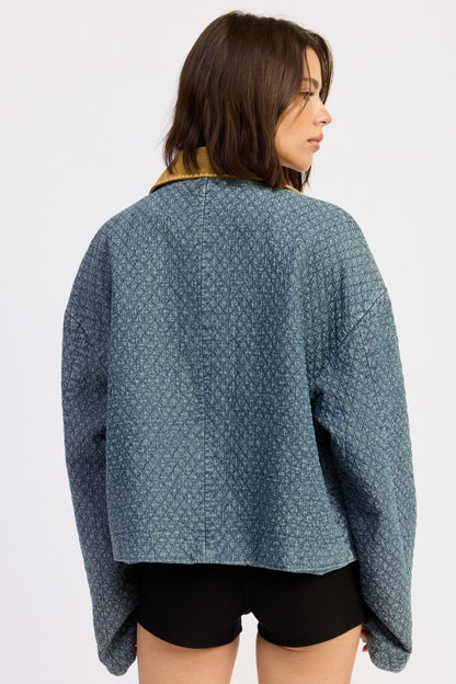 WOOL TWEED SNAP JACKET WITH CONTRASTED COLLAR - FamilyClothes