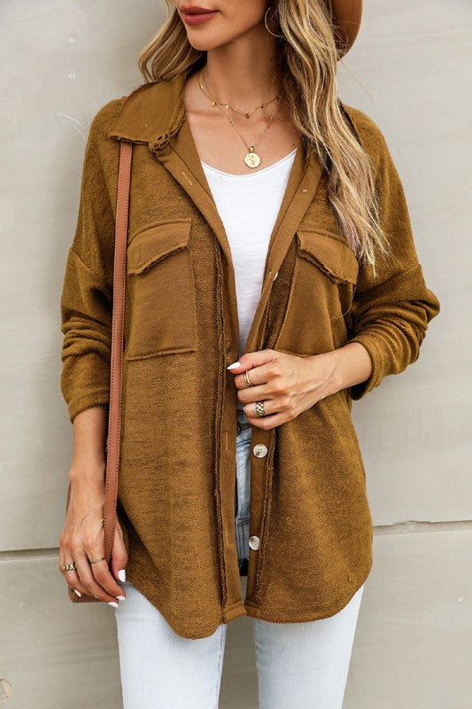 Contrast Flap Pockets Shacket for Effortless Style and Comfort - FamilyClothes