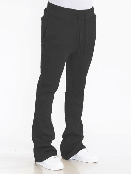 Solid Stacked Flare Track Pants for Ultimate Comfort and Style - FamilyClothes