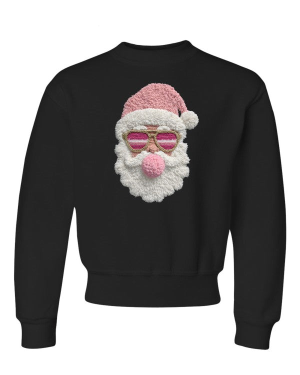 Latch Hook Santa Sweatshirt with Bubble Gum Graphic Design - FamilyClothes