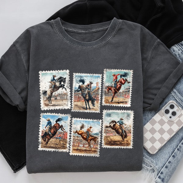 Vintage Rodeo Stamp Garment Dyed Graphic T shirt - FamilyClothes