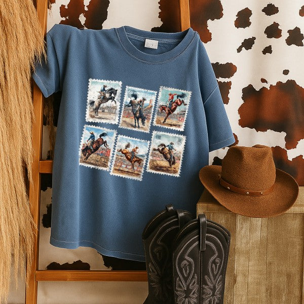 Vintage Rodeo Stamp Garment Dyed Graphic T shirt - FamilyClothes