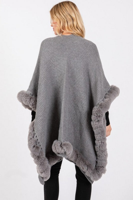 Faux Fur Trim Winter Cape Cardigan - FamilyClothes