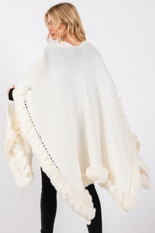 Faux Fur Trim Winter Cape Cardigan - FamilyClothes