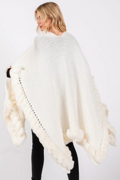 Faux Fur Trim Winter Cape Cardigan - FamilyClothes