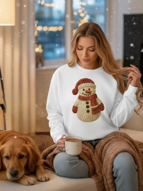 Snowman Latch Hook Crochet Graphic Long Sleeve Tee - FamilyClothes