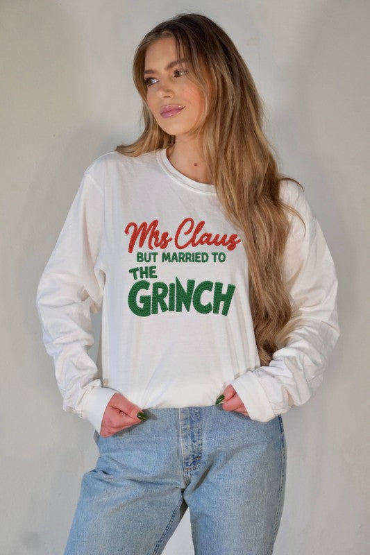 Mrs Claus Married to Grinch Crochet Long Sleeve - FamilyClothes