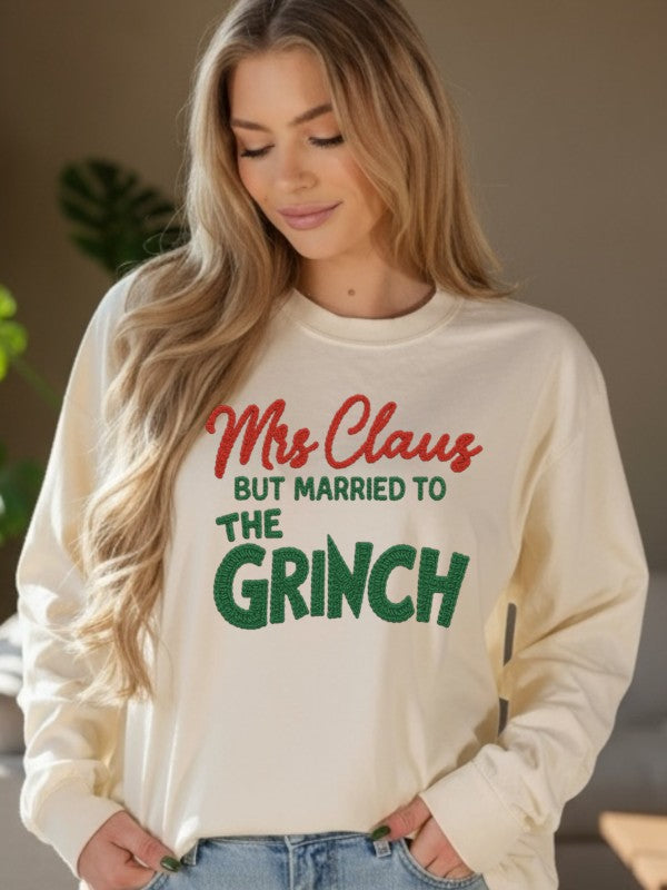 Mrs Claus Married to Grinch Crochet Long Sleeve - FamilyClothes