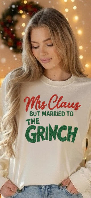 Mrs Claus Married to Grinch Crochet Long Sleeve - FamilyClothes