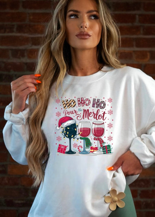 Ho Ho Ho Merlot Sweatshirt - Festive Graphic Sweatshirt for Wine Lovers - FamilyClothes