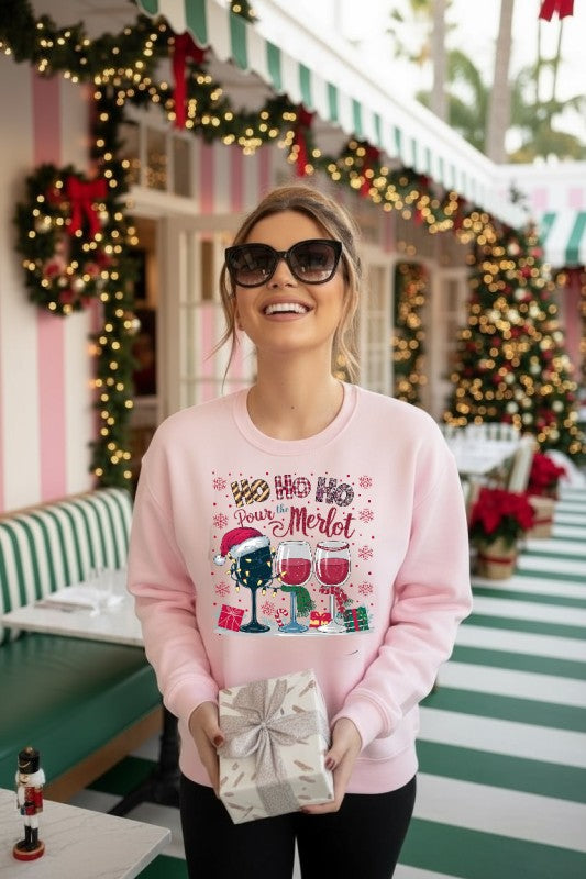 Ho Ho Ho Pour the Merlot Graphic Sweatshirt - FamilyClothes