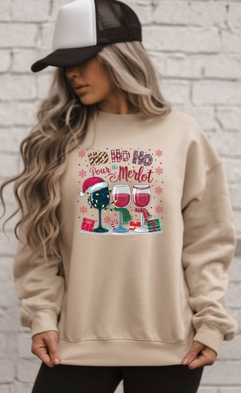 Ho Ho Ho Pour the Merlot Graphic Sweatshirt - FamilyClothes