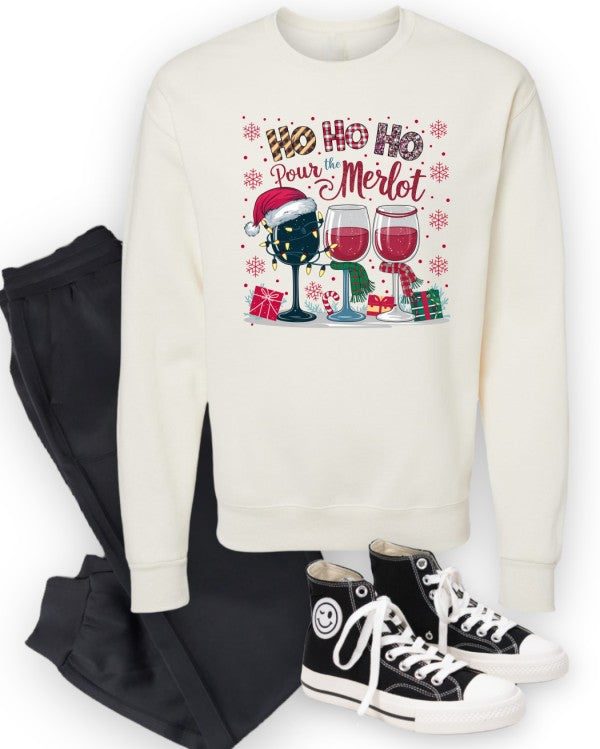 Ho Ho Ho Merlot Sweatshirt - Festive Graphic Sweatshirt for Wine Lovers - FamilyClothes