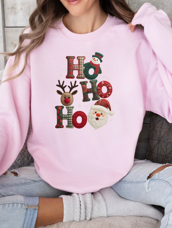 Patchwork Plaid Ho Ho Ho Graphic Sweatshirt - FamilyClothes