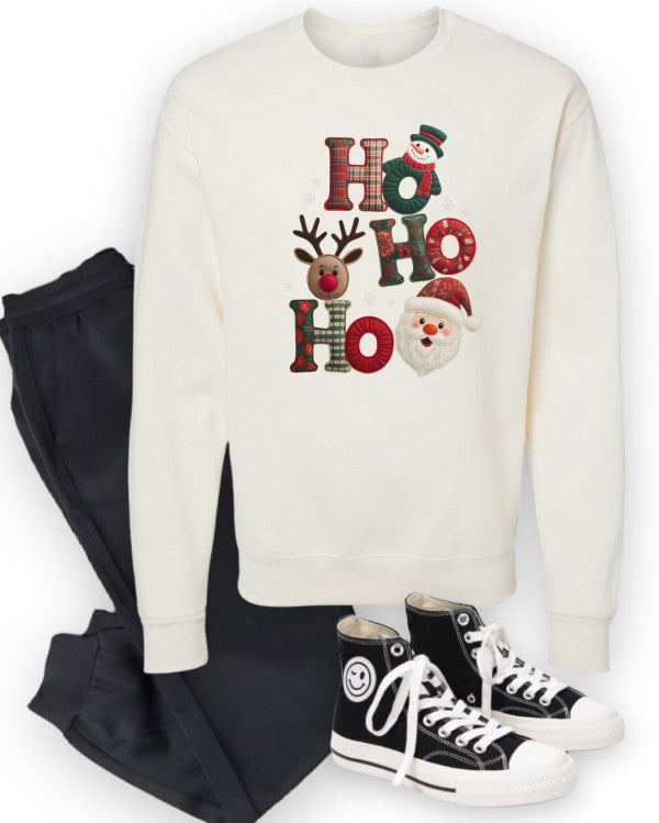 Patchwork Plaid Ho Ho Ho Graphic Sweatshirt - FamilyClothes