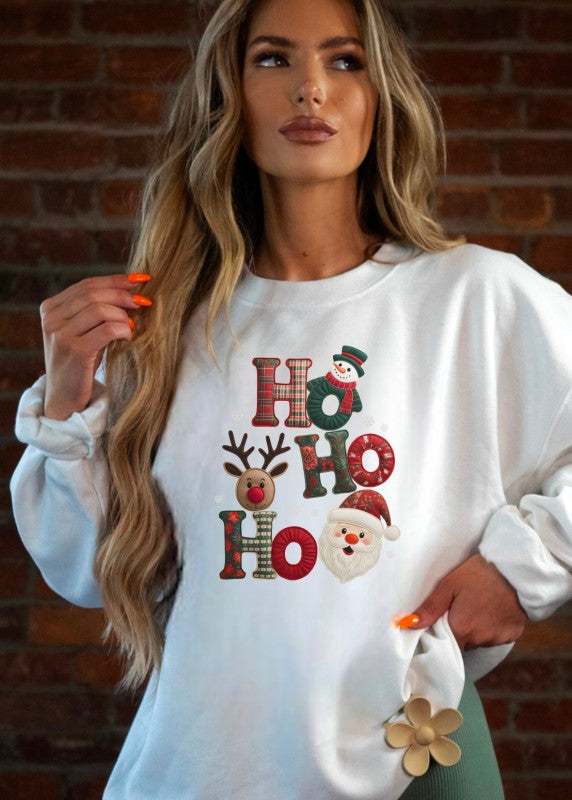 Patchwork Plaid Ho Ho Ho Graphic Sweatshirt - FamilyClothes