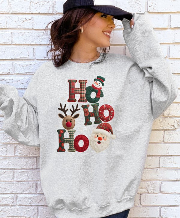 Patchwork Plaid Ho Ho Ho Graphic Sweatshirt - FamilyClothes