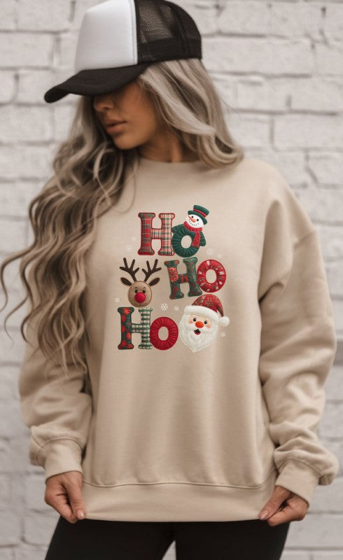 Patchwork Plaid Ho Ho Ho Graphic Sweatshirt - FamilyClothes