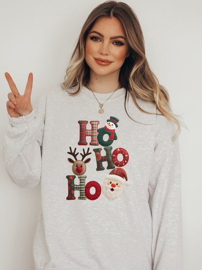 Patchwork Plaid Ho Ho Ho Graphic Sweatshirt - FamilyClothes