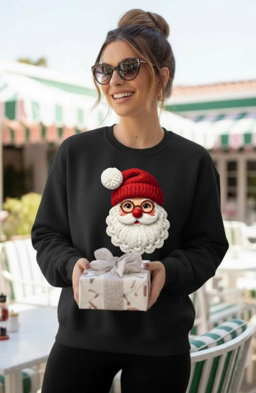 Santa with Glasses Latch Work Santa Graphic Sweatshirt - FamilyClothes