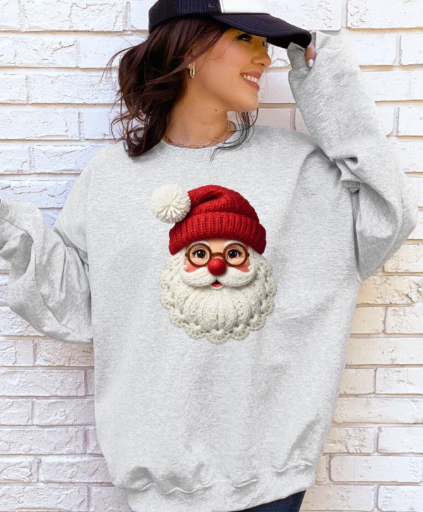 Santa with Glasses Latch Work Santa Graphic Sweatshirt - FamilyClothes