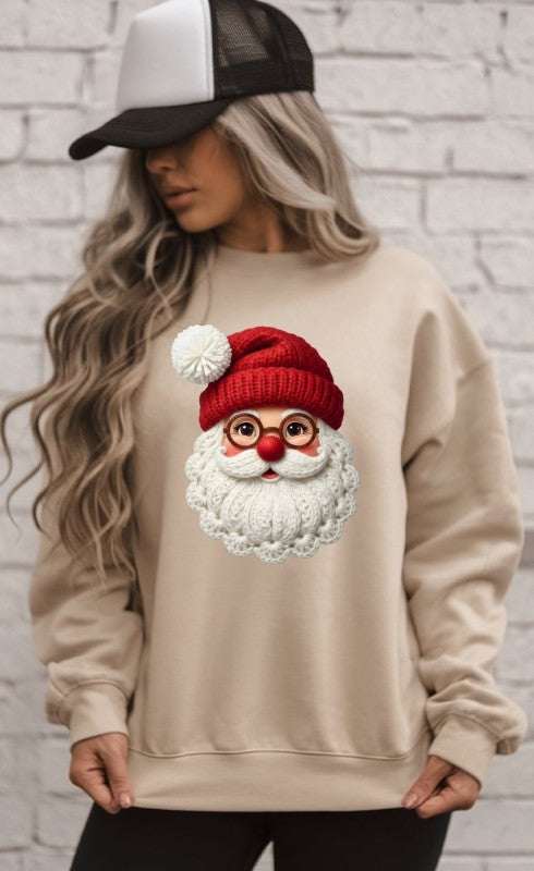Santa with Glasses Latch Work Santa Graphic Sweatshirt - FamilyClothes