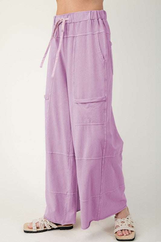 Drawstring Elastic Waistband Wide Leg Cargo Pants - FamilyClothes