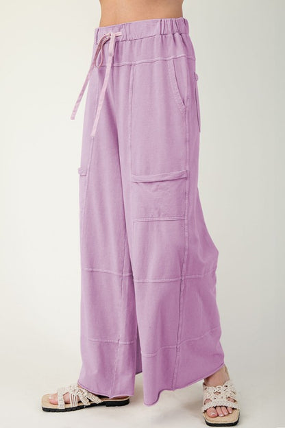 Drawstring Elastic Waistband Wide Leg Cargo Pants - FamilyClothes