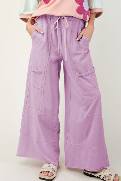 Drawstring Elastic Waistband Wide Leg Cargo Pants - FamilyClothes