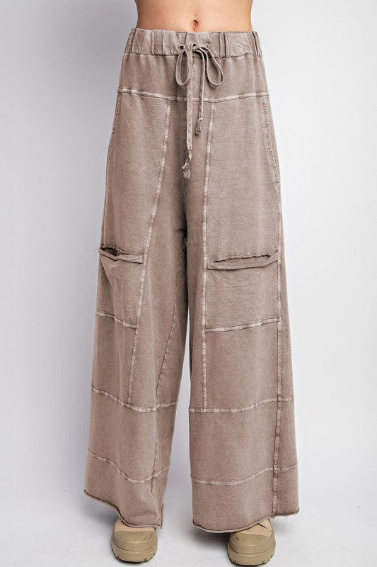 Drawstring Elastic Waistband Wide Leg Cargo Pants - FamilyClothes