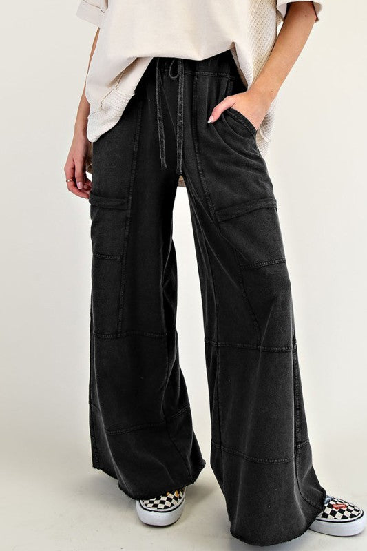 Drawstring Elastic Waistband Wide Leg Cargo Pants - FamilyClothes