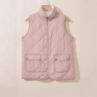 Pink Fleece Lined Quilted Vest Coats - FamilyClothes