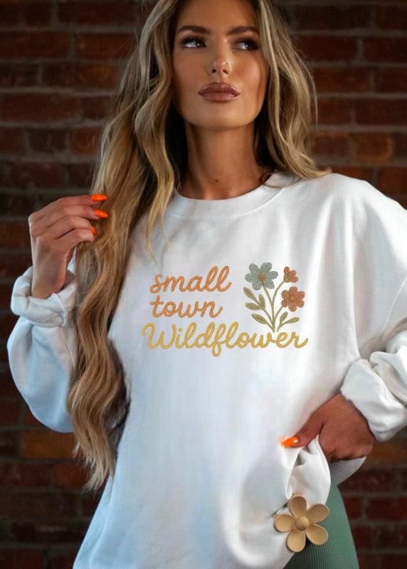 Crochet Small Town Wildflower Crewneck Sweatshirt - FamilyClothes