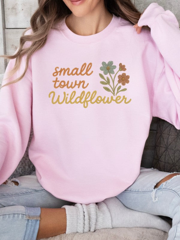 Crochet Small Town Wildflower Crewneck Sweatshirt - FamilyClothes