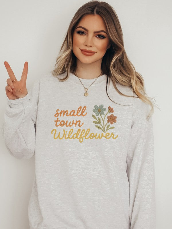 Crochet Small Town Wildflower Crewneck Sweatshirt - FamilyClothes