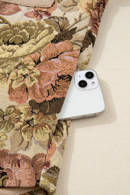 Floral Waffle Knit Patchwork Chest Pocket Buttoned - FamilyClothes