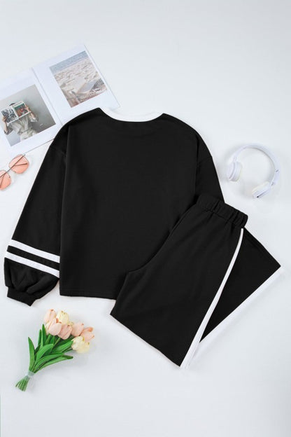 Varsity Stripe Patchwork Pullover and Pant Set - FamilyClothes