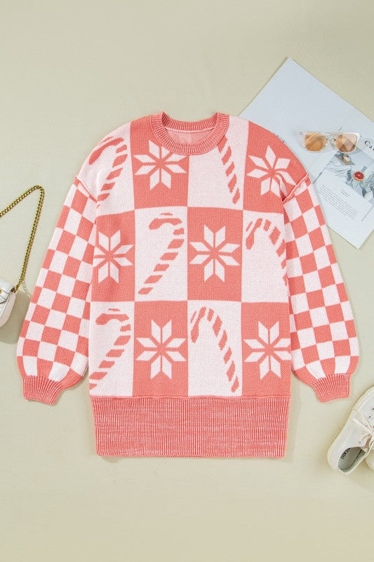 Christmas Candycane Snowflake Checker Sweater - FamilyClothes