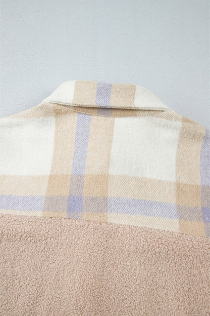 Plaid Patchwork Collared Sherpa Long Coat - FamilyClothes