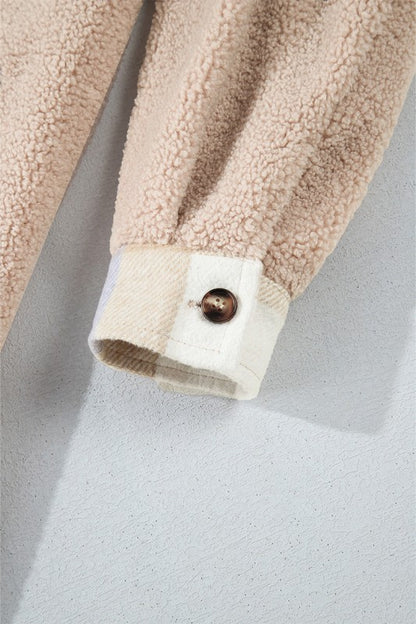 Plaid Patchwork Collared Sherpa Long Coat - FamilyClothes