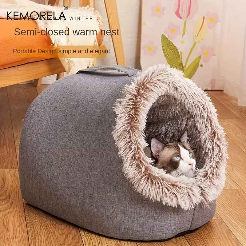 Cat Bed Comfortable Pet Sleeping Bed, Portable Cat Bed Warm and Thickened Pet Bed with Handle Portable Cat Bed