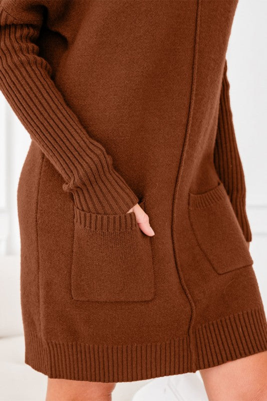 Solid Ribbed Mock Neck Sweater Dress - FamilyClothes