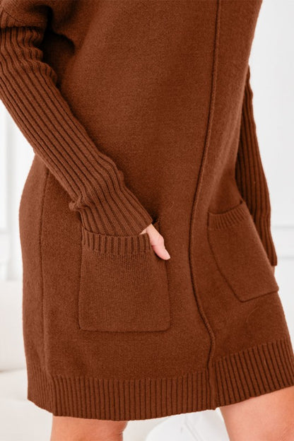 Solid Ribbed Mock Neck Sweater Dress - FamilyClothes