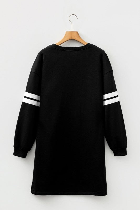 Varsity Stripe Long Sleeve Sweatshirt Dress - FamilyClothes