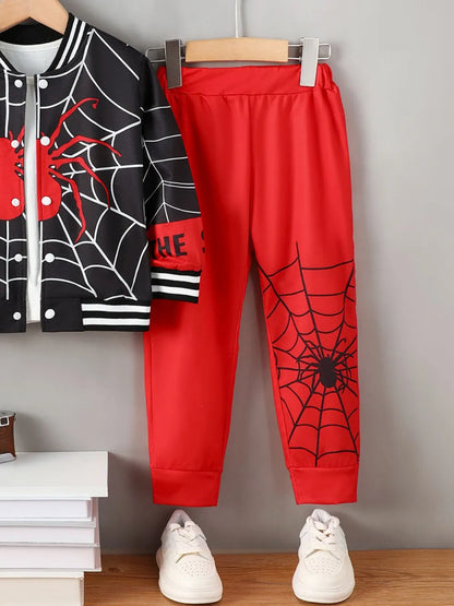 Spider Baseball Collar Top and Pants Set - FamilyClothes