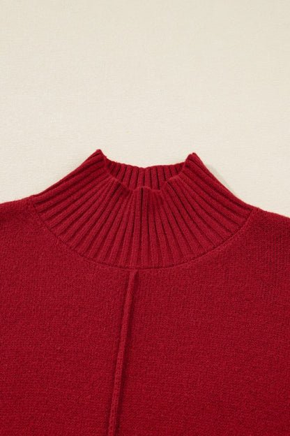 Solid Ribbed Mock Neck Sweater Dress - FamilyClothes